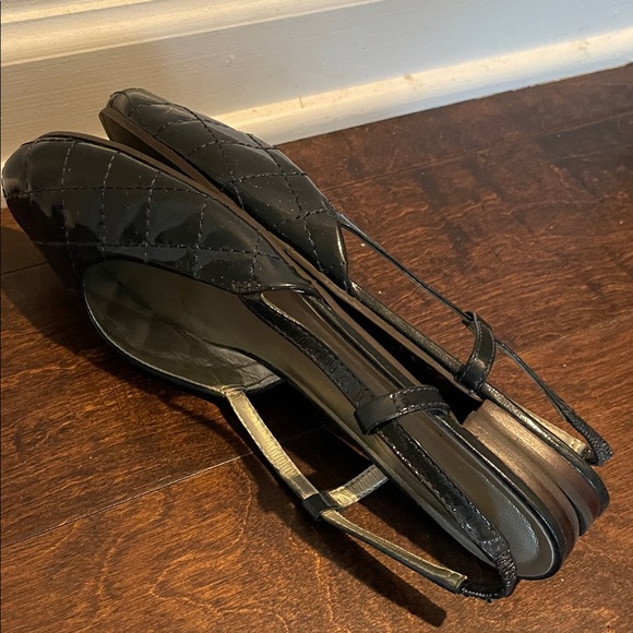 Talbots Glam Quilted Sling Flats Size8.5 Navy Patent Minimalist Preppy Romantic - Picture 7 of 7